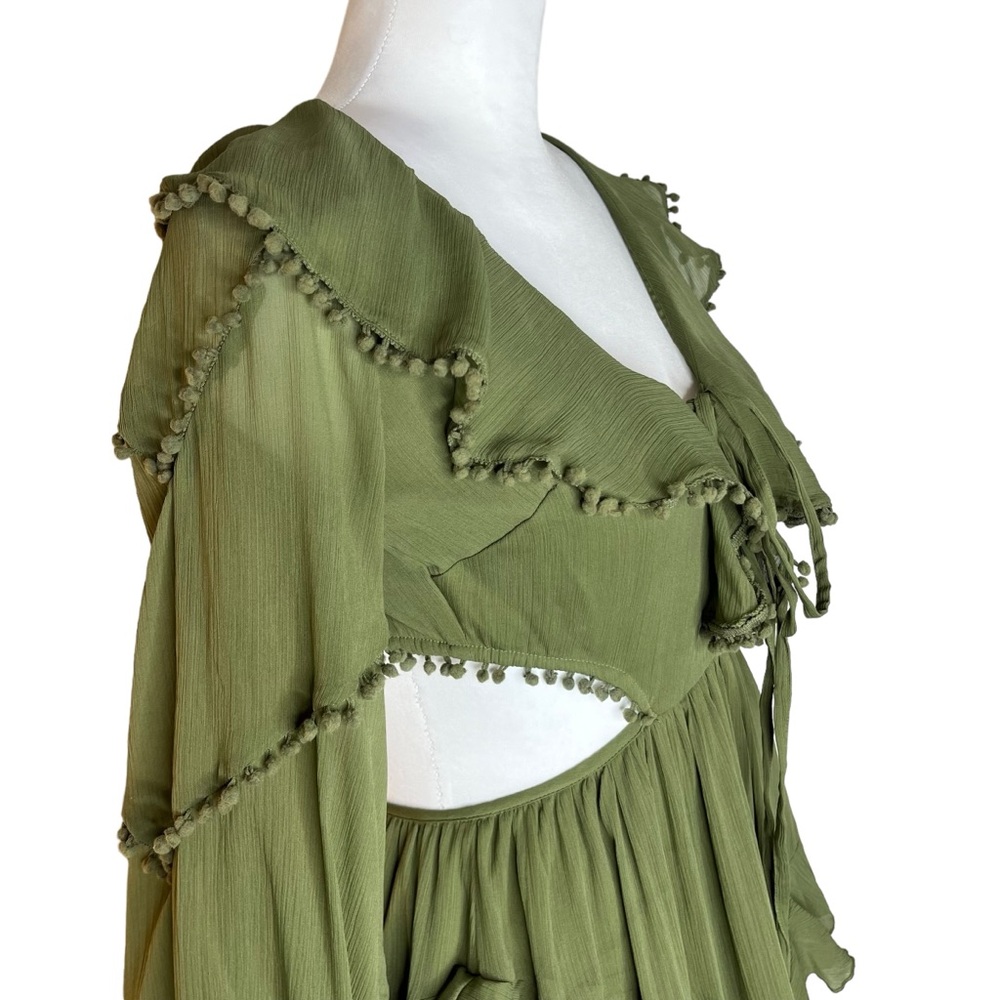 ASOS Design Army Green Cutout Long sleeve Dress with Tassels Size 6 - Picture 5 of 10
